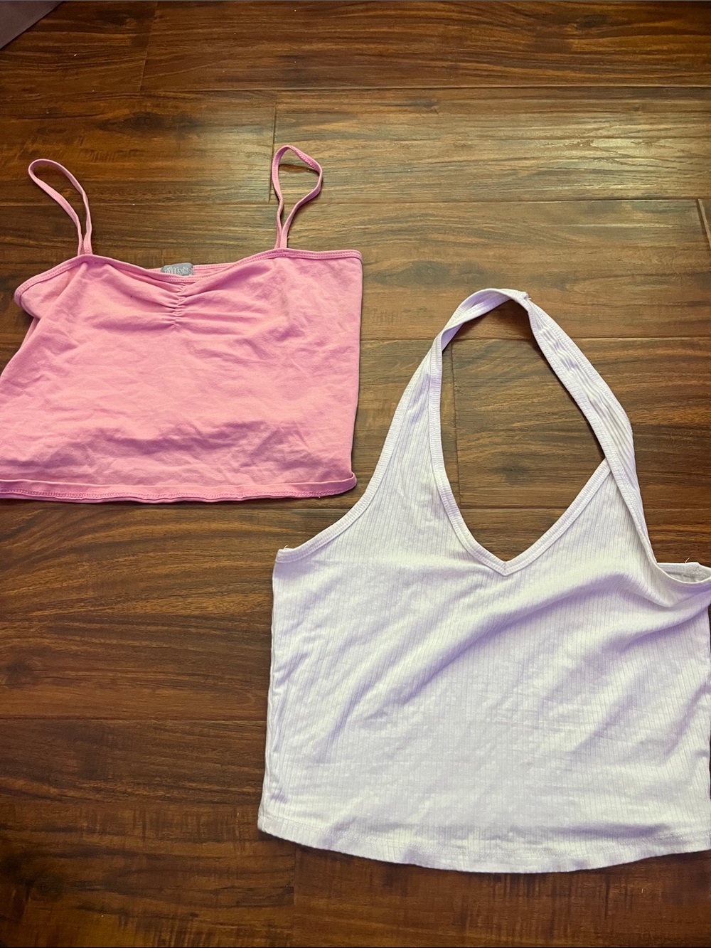 Tilly's Pink Spaghetti-Strap Crop & White Halter Ribbed Crop Top